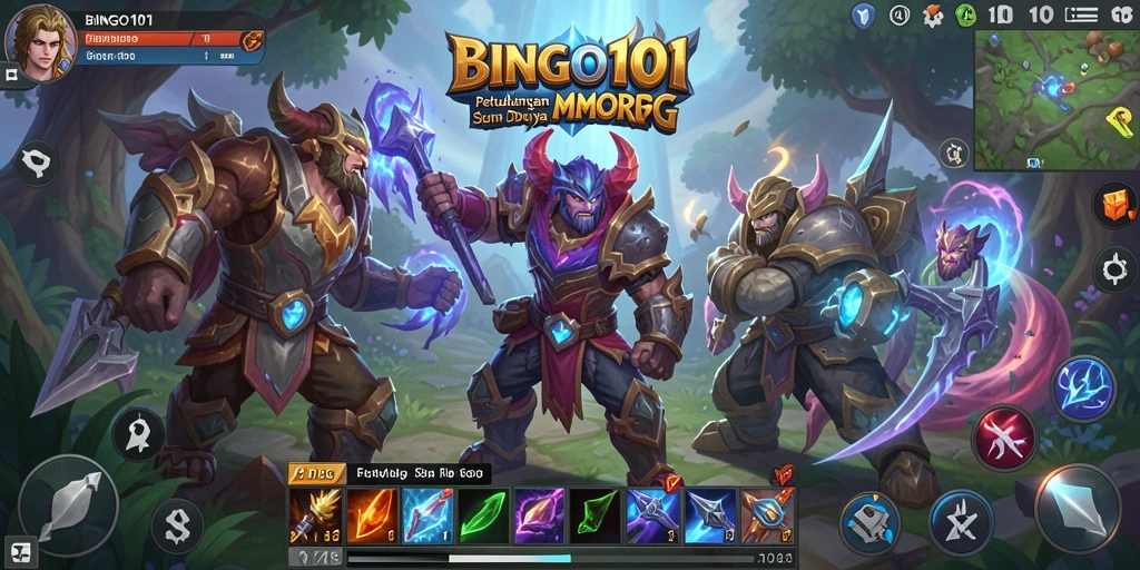 Tangkapan layar gameplay BINGO101 yang menunjukkan pertarungan epik antar karakter.