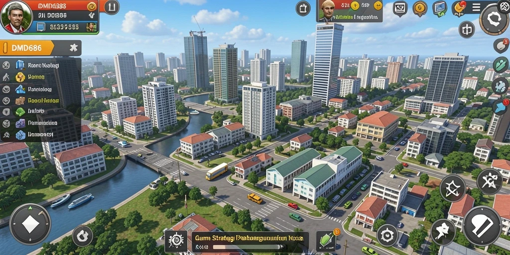 Tampilan gameplay DMD686 dengan aksi pembangunan kota yang seru.