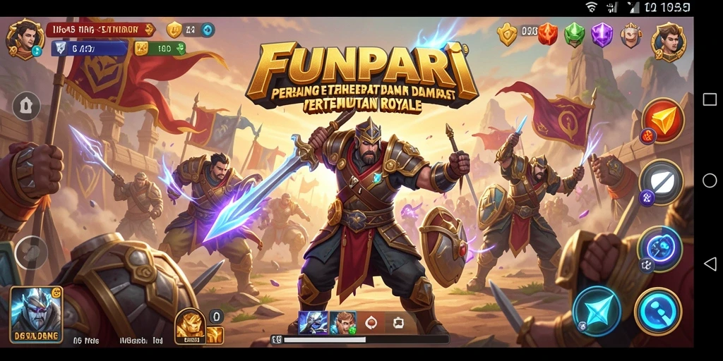 Tangkapan layar utama FUNPARI menunjukkan aksi intens dalam pertempuran Battle Royale.