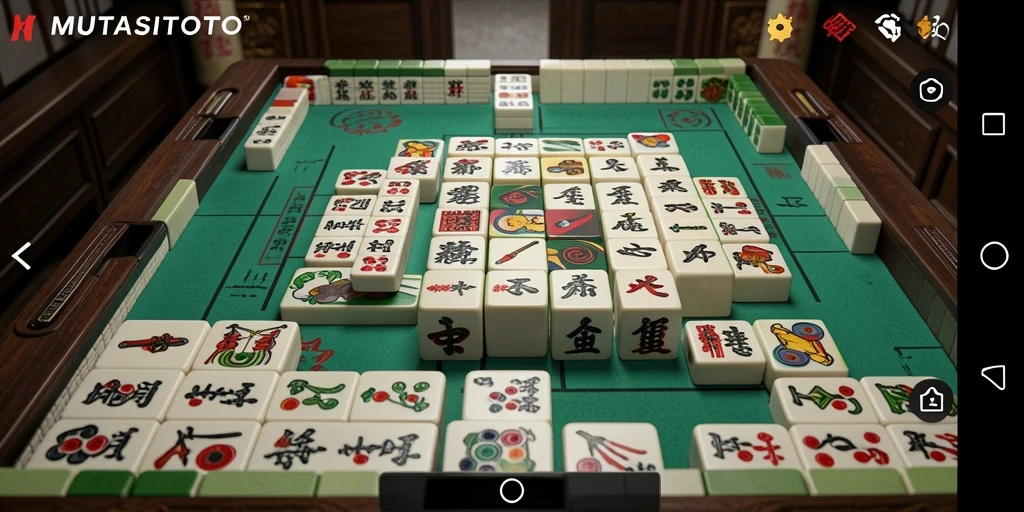 Screenshot gameplay MUTASITOTO menampilkan kemeriahan pertandingan Mahjong.