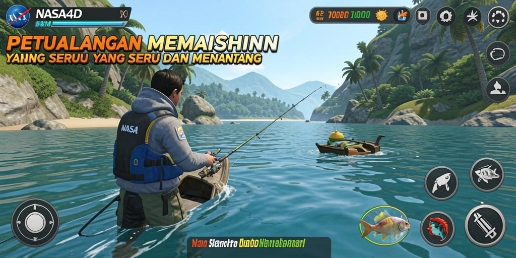 Gameplay NASA4D dengan aksi memancing yang seru dan mendebarkan.
