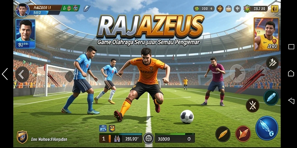 Tampilan gameplay seru dari RAJAZEUS menunjukkan berbagai cabang olahraga yang menarik.