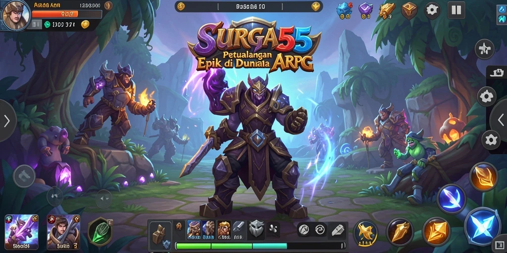 Tampilan penuh aksi dari gameplay SURGA55 di dunia ARPG.