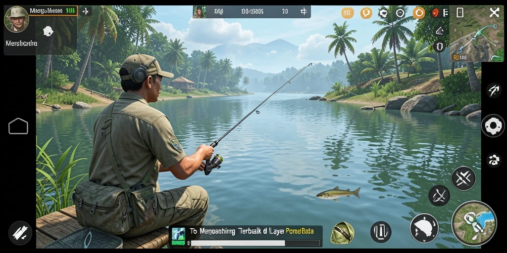 Screenshot T6 menampilkan gameplay memancing yang mendebarkan di laut.