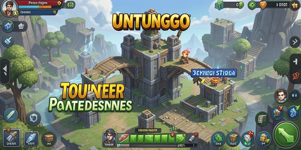 Tampilan gameplay UNTUNGGO menunjukkan pertahanan menara yang strategis dan seru.