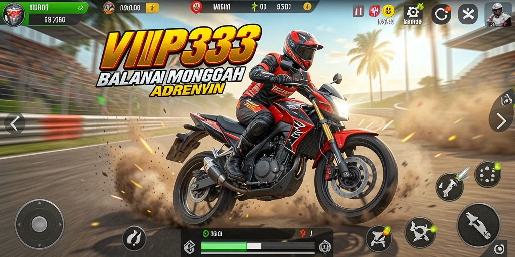 Tampilan gameplay seru dari VIP333 dengan balapan motor yang mendebarkan.